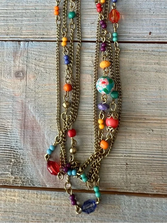 2pc Necklace Set Teal Beaded Long, Multicolor Double Strand, Boho Festival - Picture 8 of 16